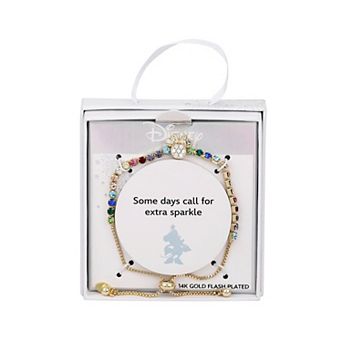 Disney's Minnie Mouse 14k Gold Flash Plated Multicolored Cubic Zirconia Tennis Bolo Bracelet