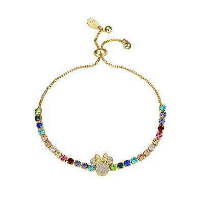 Disney's Minnie Mouse 14k Gold Flash Plated Multicolored Cubic Zirconia Tennis Bolo Bracelet