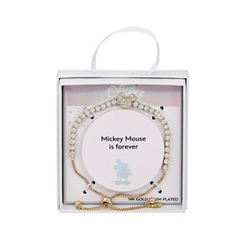 Disney's Mickey Mouse 14k Gold Flash Plated Cubic Zirconia Tennis Bolo Bracelet