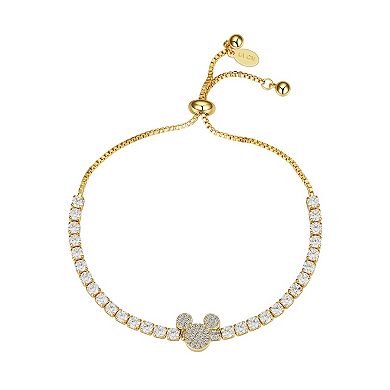 Disney's Mickey Mouse 14k Gold Flash Plated Cubic Zirconia Tennis Bolo Bracelet