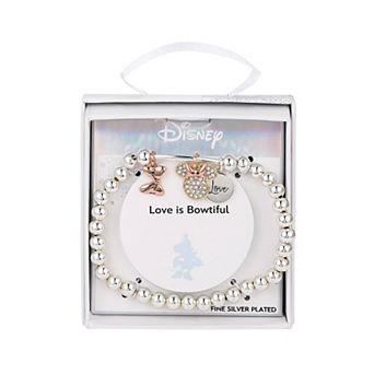 Disney's Minnie Mouse Fine Silver Plated Crystal Bow Beaded Stretch Bracelet