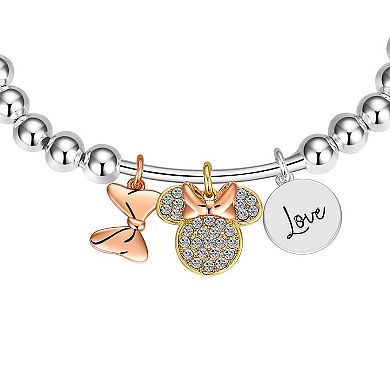 Disney's Minnie Mouse Fine Silver Plated Crystal Bow Beaded Stretch Bracelet