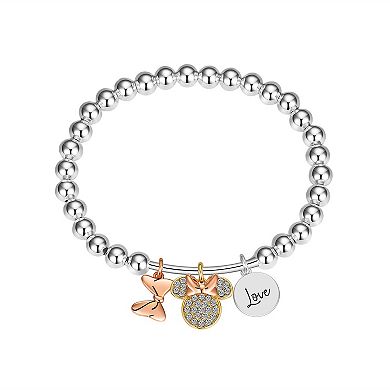 Disney's Minnie Mouse Fine Silver Plated Crystal Bow Beaded Stretch Bracelet