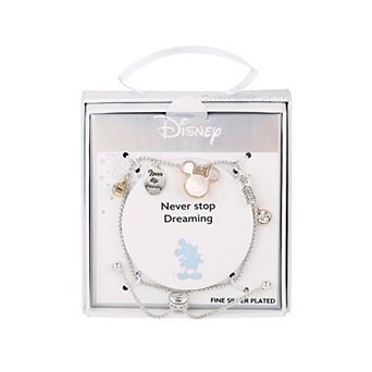 Disney's Mickey Mouse Fine Silver Plated Crystal Never Stop Dreaming Charm Bolo Bracelet