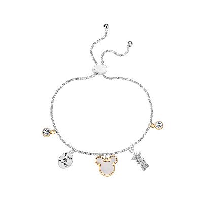 Disney s Mickey Mouse Fine Silver Plated Crystal Never Stop Dreaming Charm Bolo Bracelet