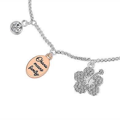 Disney's Lilo & Stitch Fine Silver Plated Crystal Ohana Means Family Charm Bolo Bracelet