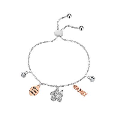 Disney's Lilo & Stitch Fine Silver Plated Crystal Ohana Means Family Charm Bolo Bracelet