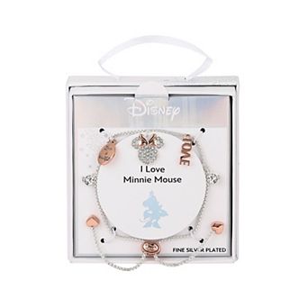 Disney's Minnie Mouse Fine Silver Plated Crystal Love is Bowtiful Charm Bolo Bracelet