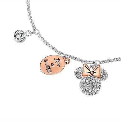 Disney's Minnie Mouse Fine Silver Plated Crystal Love is Bowtiful Charm Bolo Bracelet