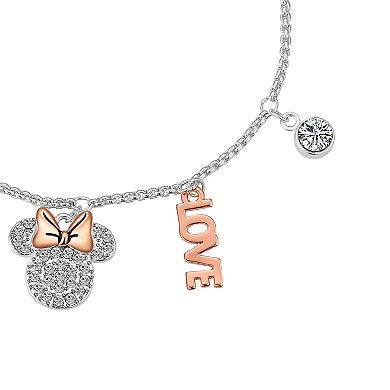 Disney's Minnie Mouse Fine Silver Plated Crystal Love is Bowtiful Charm Bolo Bracelet