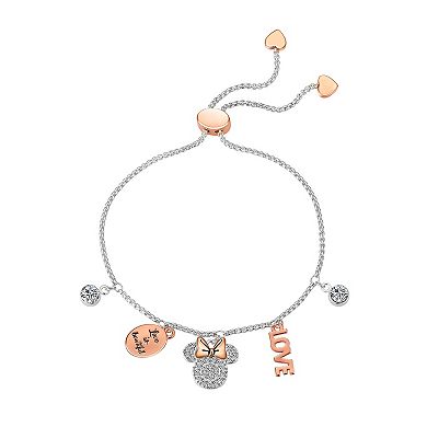 Disney's Minnie Mouse Fine Silver Plated Crystal Love is Bowtiful Charm Bolo Bracelet