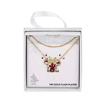 Disney's Minnie Mouse 14k Gold Flash Plated Pink Dried Flower Layered Necklace