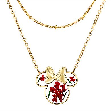 Disney's Minnie Mouse 14k Gold Flash Plated Pink Dried Flower Layered Necklace