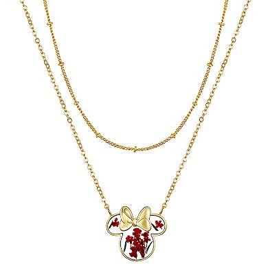 Disney's Minnie Mouse 14k Gold Flash Plated Pink Dried Flower Layered Necklace