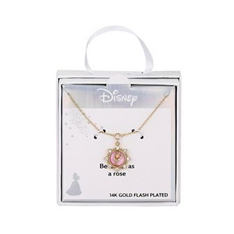 Disney's Beauty and the Beast 14K Gold Flash Plated Mother of Pearl Rose Pendant Necklace