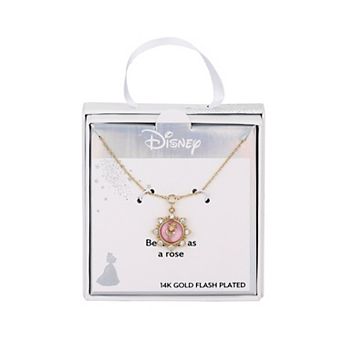 Disney's Beauty and the Beast 14K Gold Flash Plated Mother of Pearl Rose Pendant Necklace