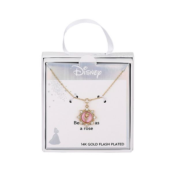 Disney's Beauty and the Beast 14K Gold Flash Plated Mother of Pearl Rose Pendant Necklace - Gold Tone