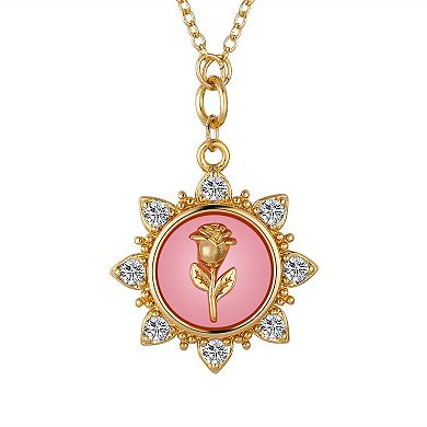 Disney's Beauty and the Beast 14K Gold Flash Plated Mother of Pearl Rose Pendant Necklace