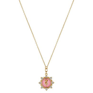 Disney's Beauty and the Beast 14K Gold Flash Plated Mother of Pearl Rose Pendant Necklace