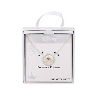 Disney Crown Fine Silver Plated Cubic Zirconia and Mother of Pearl Forever a Princess Pendant Necklace
