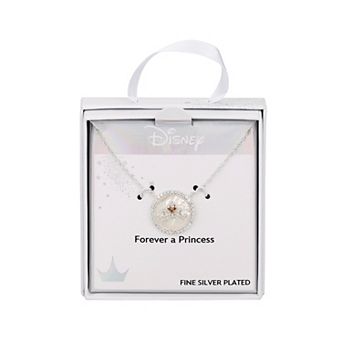 Disney Crown Fine Silver Plated Cubic Zirconia and Mother of Pearl Forever a Princess Pendant Necklace