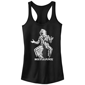 Juniors' Beetlejuice Black And White Portrait Racerback Tank Top