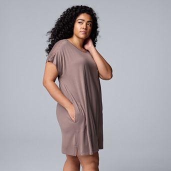 Plus Size Simply Vera Vera Wang Short Sleeve Lace Trim Sleepshirt