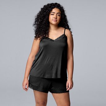 Plus Size Simply Vera Vera Wang 2 pc Pajama Lace Trim Tank Top & Pajama Boxer Shorts Set