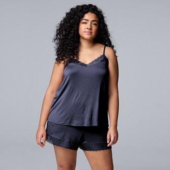 Plus Size Simply Vera Vera Wang 2 pc Pajama Lace Trim Tank Top & Pajama Boxer Shorts Set