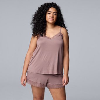 Plus Size Simply Vera Vera Wang 2 pc Pajama Lace Trim Tank Top & Pajama Boxer Shorts Set