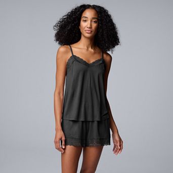 Women's Simply Vera Vera Wang 2 pc Pajama Lace Trim Tank Top & Pajama Boxer Shorts Set