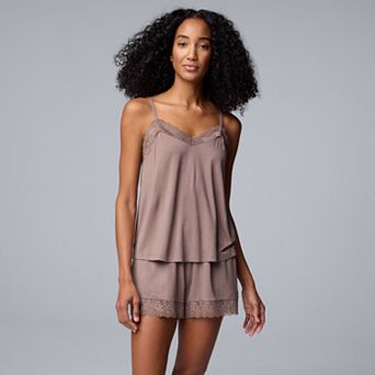 Women's Simply Vera Vera Wang 2 pc Pajama Lace Trim Tank Top & Pajama Boxer Shorts Set
