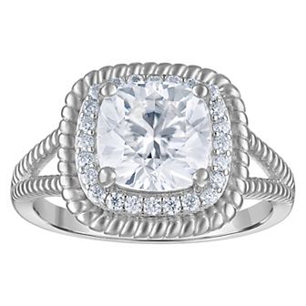 White Lotus Sterling Silver Lab-Created Moissanite Halo Bridal Ring