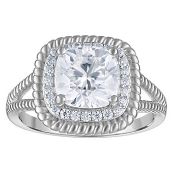 White Lotus Sterling Silver Lab-Created Moissanite Halo Bridal Ring