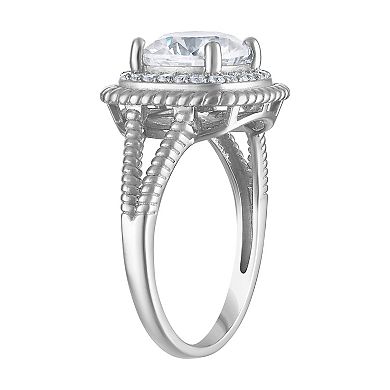 White Lotus Sterling Silver Lab-Created Moissanite Halo Bridal Ring