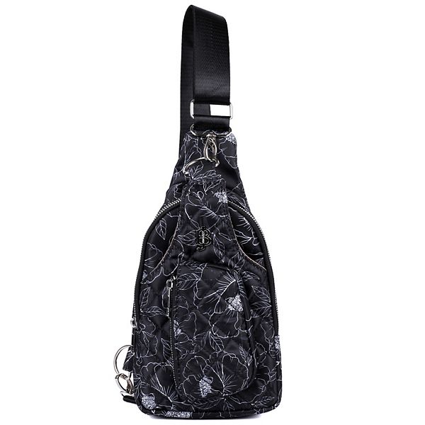 Women's Julia Buxton Nylon Quilted Sling Bag - Black Floral