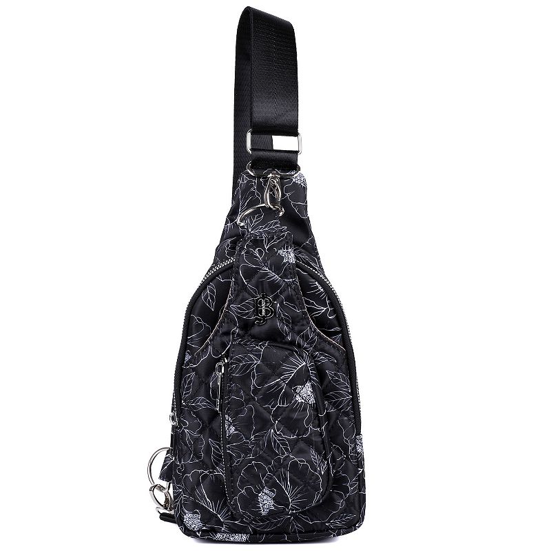 Women's Julia Buxton Nylon Quilted Sling Bag, Black Floral