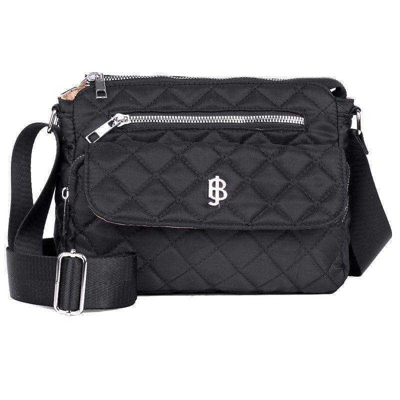 Women's Julia Buxton Nylon Quilted Organizer Crossbody Bag, Black