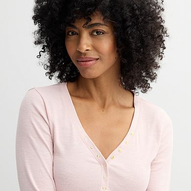Women's Sonoma Goods For Life Snap V-Neck Henley Long Sleeve Top