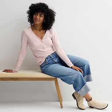 Women's Sonoma Goods For Life Snap V-Neck Henley Long Sleeve Top