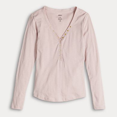 Women's Sonoma Goods For Life Snap V-Neck Henley Long Sleeve Top