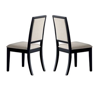 Wooden Dining Side Chair With Cream Upholstered seat And Back, Black, Set of 2