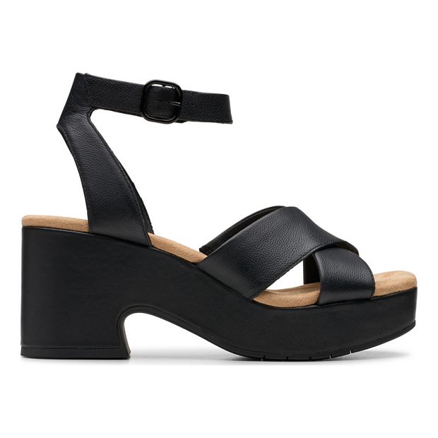 (取寄) クラークス レディース パール Clarks women Nerisa Pearl Black/Black Leather Clarks® Nerisa Pearl Women's Leather Wedge Sandals