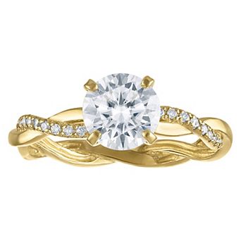 White Lotus 10k Gold Round Lab-Created Moissanite Ring