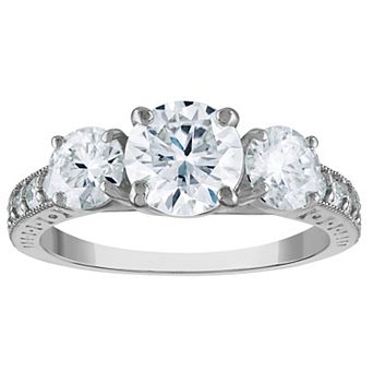 White Lotus 10k White Gold Lab-Created Moissanite 3-Stone Ring