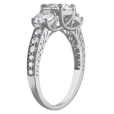 White Lotus 10k White Gold Lab-Created Moissanite 3-Stone Ring