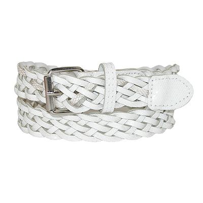 CTM Girls' 3/4 Inch Wide Metallic Braided Belt - White / Silver Large