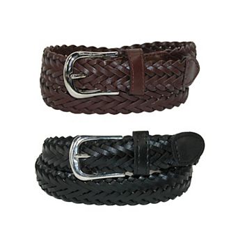 Ctm Boys' Leather Adjustable Braided Dress Belt (pack Of 2 Colors)