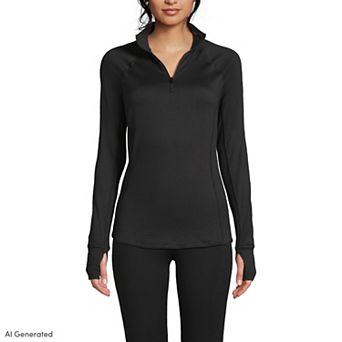 Women's Lands' End Thermaskin Long Sleeve Quarter Zip Long Underwear Top
