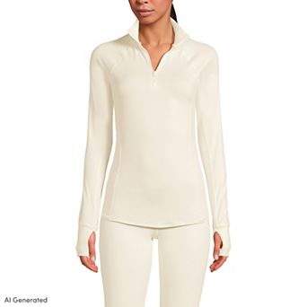 Women's Lands' End Thermaskin Long Sleeve Quarter Zip Long Underwear Top